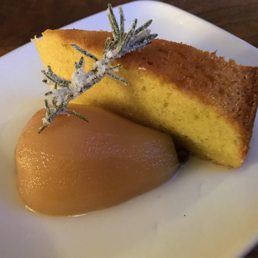 Cake and pear dessert from Food Journey 2018